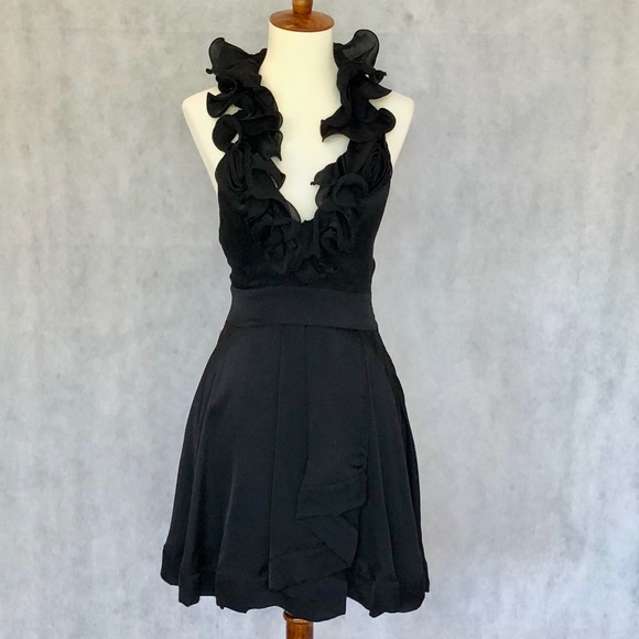 Bebe Dresses Bebe Black Silk Ruffle Halter Dress Poshmark
